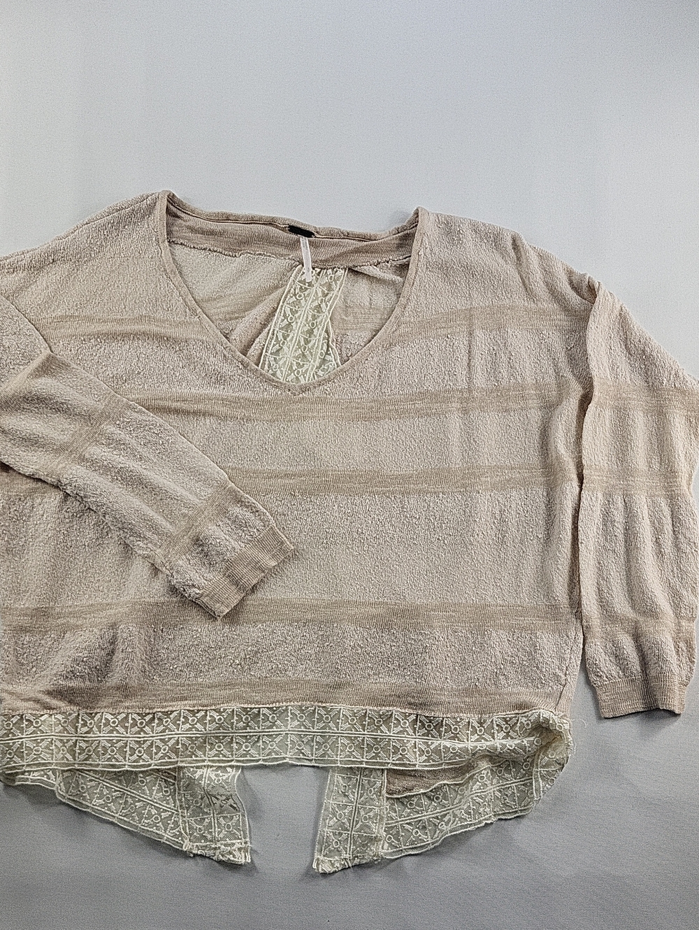 Free People Pebble Dash Knit Split Back Lace Trim Sweater Top